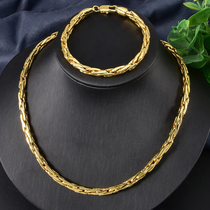 Set di bracciali con collana a catena intrecciata in rame minimalista per donna e uomo, gioielli semplici a strati, pronti, ipoallergenici platinumshop