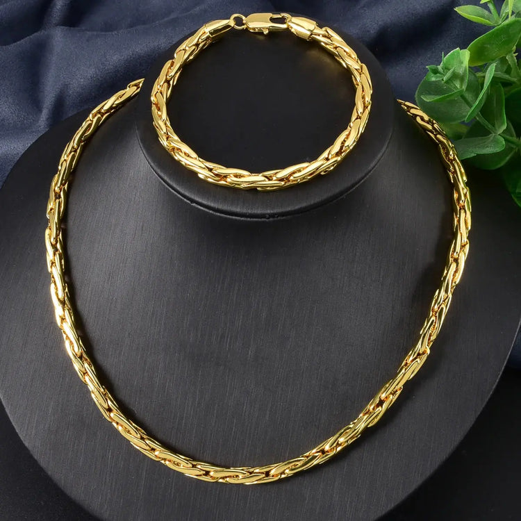 Set di bracciali con collana a catena intrecciata in rame minimalista per donna e uomo, gioielli semplici a strati, pronti, ipoallergenici platinumshop
