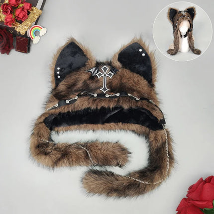 Cat Ear Hat, Punk Style Rock Autumn and Winter Warm Hat, Dark Gothic Style Winter Plush Hat
