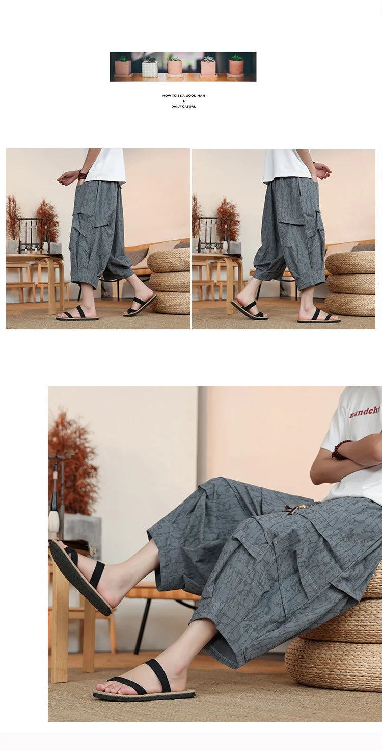 Pantaloncini Estivi da Uomo Taglie Forti in Cotone Comodi Stile Cinese Vintage Moda Casual Sportivi a Lanterna Taglie Grandi fino alla 8XL