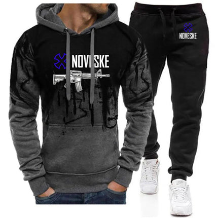 2025 Spring And Autumn Man's Funny Gun Noveske Logo Print High Street Fashion Gradient Color Hoodies+Leisure Sports Pants Suits PlatiNum