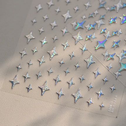 Punk Glitter Powder Blue Pink Star Charm Laser Silver Gold Starlight Rhinestones Moon DIY Nail Art Stickers Manicure Tool Decals