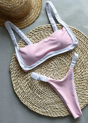 Splicing Micro Perizoma Bikini Donna Costumi da bagno a fascia Costume da bagno femminile Bikini a due pezzi Costume da bagno con taglio alto Swim Lady platinumshop