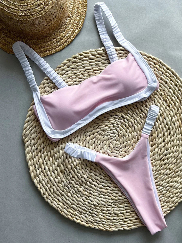 Splicing Micro Perizoma Bikini Donna Costumi da bagno a fascia Costume da bagno femminile Bikini a due pezzi Costume da bagno con taglio alto Swim Lady platinumshop