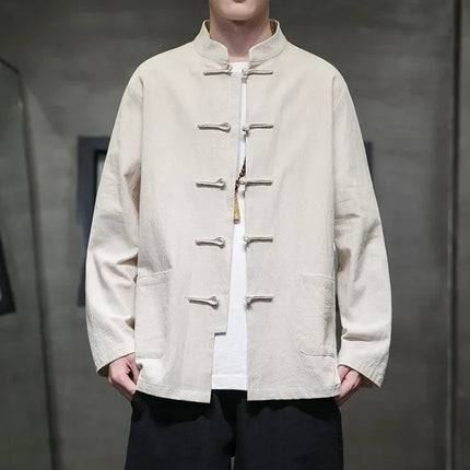Camicie da uomo stile cinese retrò lino cotone tinta unita vestito Tang top cardigan uomo casual Kung Fu Tai Chi camicette da uomo abbigliamento