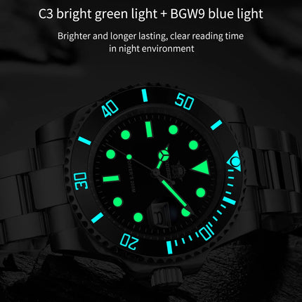 ADDIESDIVE Men's Classic Watch with Ceramic Bezel 200m Water Resistant Casual Quartz Watch BGW9 Blue Luminous Gift Watch MY-H3-2