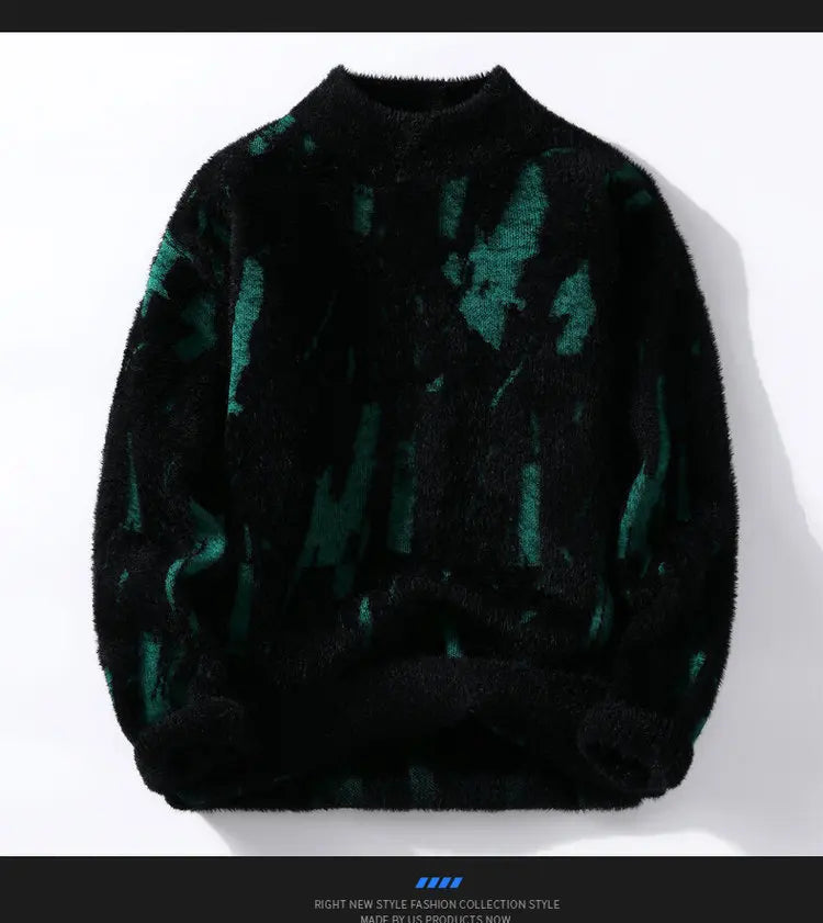 Men Round Neck Pullovers Long Sleeve Jumpers Print Knitted Sweater Slight Strech Regular Casual Simple Thick Winter 2025