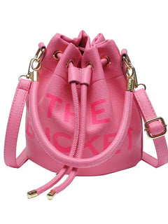 Spring New Fashion Letter PU Leather Bucket Bag Women Simple City Style Shoulder Handbag Trendy Crossbody Satchel Handbag