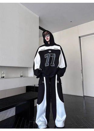 LUZHEN Street Wear Sports Two-piece Sets Men's Fashion Autumn 2025 New Color Contrast Splicing Loose Casual Pants Hoodies JY3686 PlatiNum