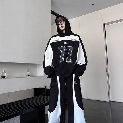 LUZHEN Street Wear Sports Two-piece Sets Men's Fashion Autumn 2025 New Color Contrast Splicing Loose Casual Pants Hoodies JY3686 PlatiNum