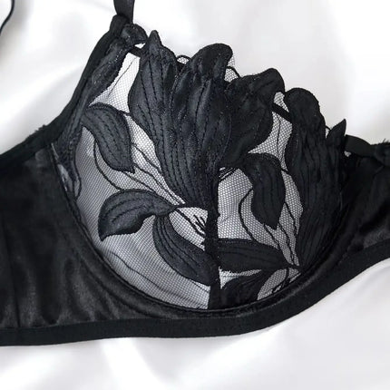 Embroidery Transparent Floral 2 Pieces Exquisite Lace Lingerie Set Push Up Bra Briefs Sets See Through Exotic Lingeries Sets