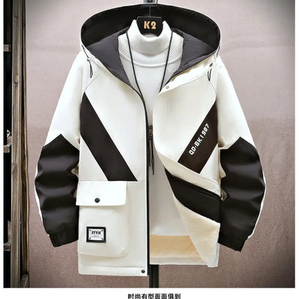 Winter Tracksuit Men Warm Sports Printed Thick Suit Mens Casual Hooded jacket+Pants Sweatsuit Male 2 Piece Sportswear