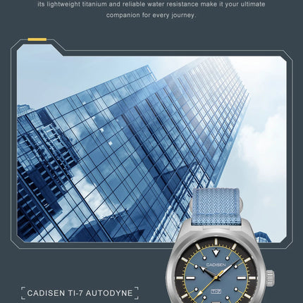 CADISEN TI-7 Autodyne Titanium Steel Automatic Mechanical Canvas Wristwatch MIYOTA 8215 Luminous Sapphire Waterproof Man Watches