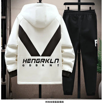 Winter Tracksuit Men Warm Sports Printed Thick Suit Mens Casual Hooded jacket+Pants Sweatsuit Male 2 Piece Sportswear