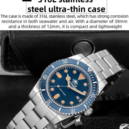 ADDIESDIVE Men's Gift Box Luxury Diver Watch Super Luminous Bubble Mirror Glass Quartz Watch 20Bar Ceramic Bezel Steel Watch