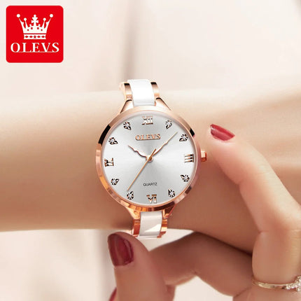 Orologio da donna OLEVS 5872, elegante orologio al quarzo con cinturino in ceramica e acciaio, impermeabile, per donna. platinumshop