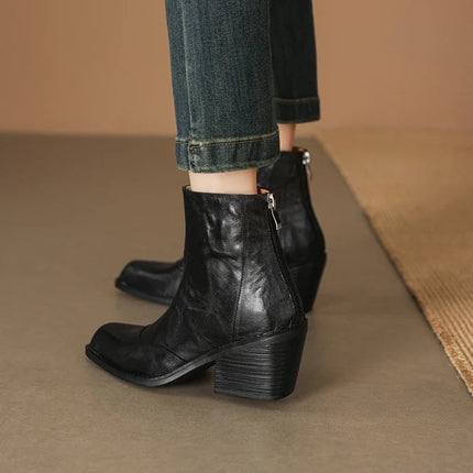 Women's Chelsea Boots High Heels Genuine Leather 2027 New Autumn Winter Fashion Women's Ankle Boots Retro Winter Boots Ladies