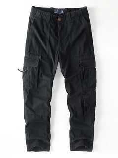 American Style Men's Heavyweight Cotton Cargo Pants Multi-Pocket Casual Loose Straight-Leg Work Trousers Outdoor Jogger Pants