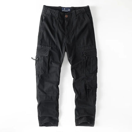 American Style Men's Heavyweight Cotton Cargo Pants Multi-Pocket Casual Loose Straight-Leg Work Trousers Outdoor Jogger Pants
