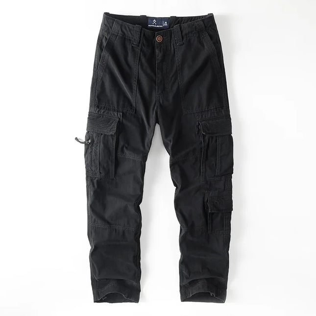 American Style Men's Heavyweight Cotton Cargo Pants Multi-Pocket Casual Loose Straight-Leg Work Trousers Outdoor Jogger Pants
