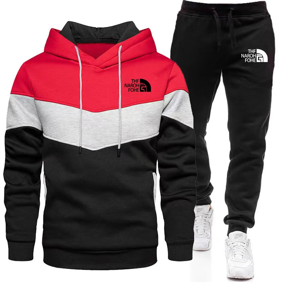 2025 Set di abbigliamento sportivo da jogging casual da uomo con cappuccio e pantaloni sportivi neri Giacca gommata Sport di moda Set invernale caldo da 2 pezzi