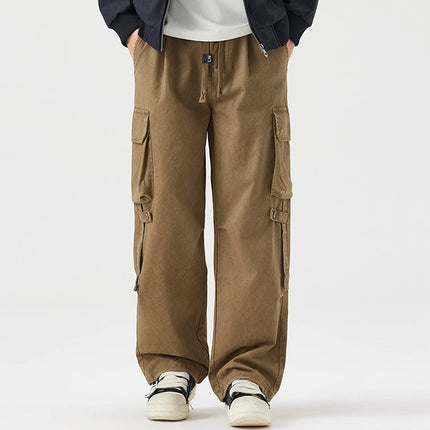 Autumn New Cargo Loose Multi-pockets 100% Cotton Straight Pants for Men Clothing Comfort Zipper Male Trouser GF258113
