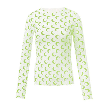Nuova Maglietta Donna in Rete Stampata, Moda Primavera-Autunno, Casual a Maniche Lunghe, Protezione Solare, Strato Interno in Seta Ghiacciata