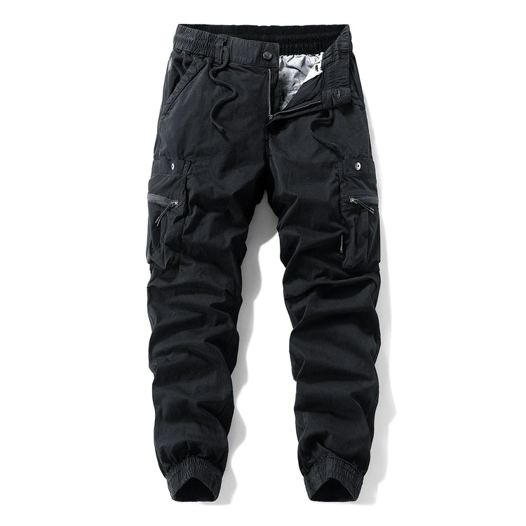 Men Zipper Flap Cargo Jogger Pants Elastic Drawstring Waist Cuffed Hem Wear Resistant Tactical Outdoor Trousers539