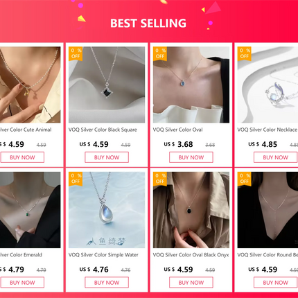 VOQ Silver Color Black Square Necklace Women's Fashion Temperament Birthday Student Friendship Gift Jewelry Necklace for Women PlatiNum