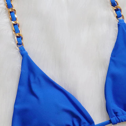 Bikini Brasiliano Due Pezzi con Catene Metalliche e Micro Perizoma, Costume da Bagno Donna platinumshop