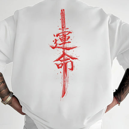 Men's Short Sleeve T-Shirt with Japanese Samurai Sword Print on the Back