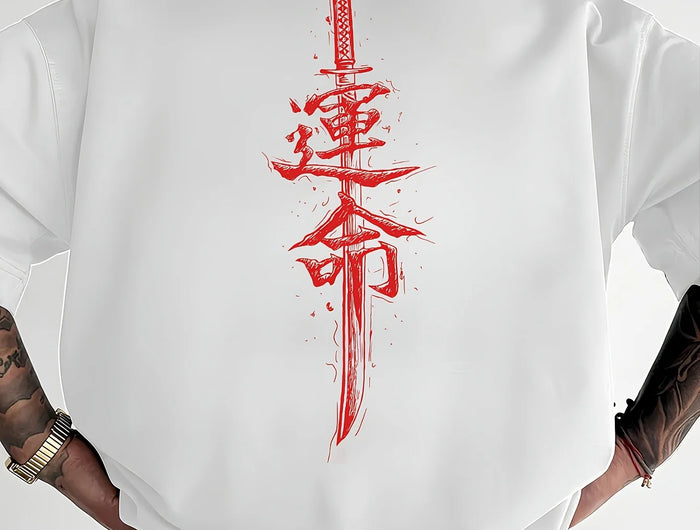 Men's Short Sleeve T-Shirt with Japanese Samurai Sword Print on the Back