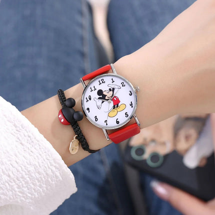 Nuovo set di braccialetti per orologi da donna Disney per bambini Confezione regalo Moda Topolino Orologi da cartone animato per bambini Bracciali da donna con scatola platinumshop
