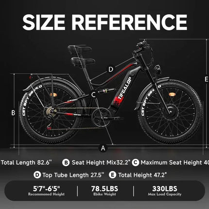 Bicicletta elettrica potente da 3000W, velocità massima di 60km/h, TIFGALOP ES7pro, pneumatici fat da 26 pollici, doppio motore per tutti i terreni, bici elettrica per adulti.