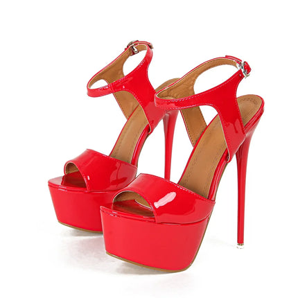 Hlieny 2026 Sexy Summer Style 16cm High Heel Buckle Strap Sandals Women Peep Toe Nightclub Party Stripper Shoes Plus Size 45 46