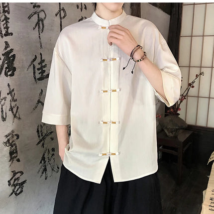 Camicia sottile estiva da uomo in stile giapponese tradizionale retrò in lino a maniche corte traspirante comoda camicia casual da uomo alla moda
