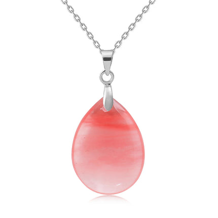 New Fashion Natural Stone Crystal Pendant Teardrop Simple Pendant Necklace Earrings Making Jewelry With Chain collar PlatiNum