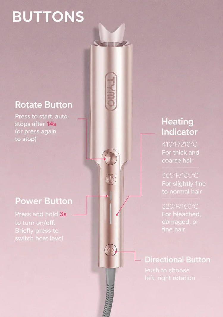 TYMO CURLPRO PLUS Auto Rotating Curling Iron Ceramic Curler, Anti-Scald, Anti-Tangle,32MM,600m Ion, Dual Voltage, for Women