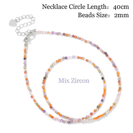 Mini Stone Beaded Necklace 2mm Faceted Natural Agat Quartzs Necklaces Female Fashion Party Choker for Women Girls Jewelry Gift PlatiNum