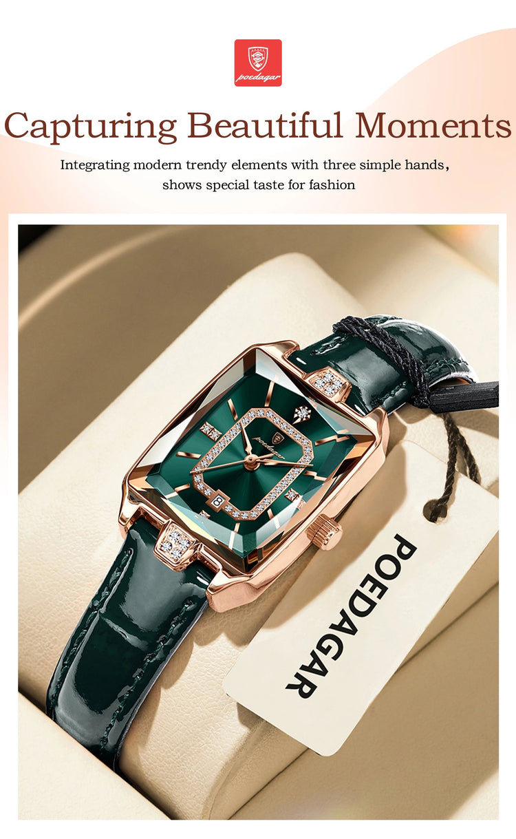 POEDAGAR Rettangolo Orologi da donna di lusso Impermeabile Data Orologio da donna in pelle Elegante orologio da polso da donna al quarzo moda Reloj regalo platinumshop