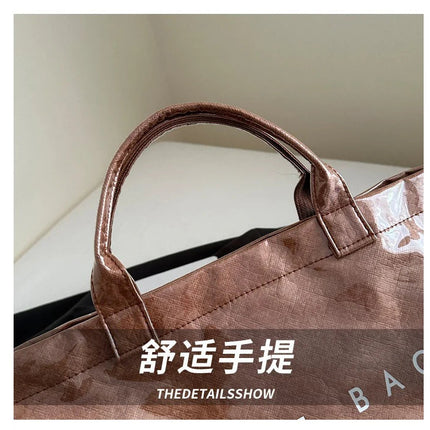 Tote Bag, Retro Letter, Casual Versatile Handbag, Minimalist Transparent, Simple, Commuter, Large-capacity Bag for Women PlatiNum