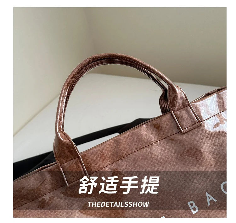 Tote Bag, Retro Letter, Casual Versatile Handbag, Minimalist Transparent, Simple, Commuter, Large-capacity Bag for Women PlatiNum