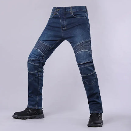 Men's Motorcycle Riding Jeans Pants, Anti-Skid Abrasion Resistant All-Weather Classic Fit Race-Ready Biker Gear PlatiNum