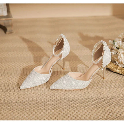 Size 31-43 Women High Heels Stiletto Heel Summer Lace Mesh Sweet Gold Silver Wedding Shoes PlatiNum