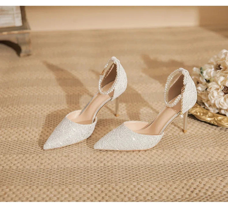 Size 31-43 Women High Heels Stiletto Heel Summer Lace Mesh Sweet Gold Silver Wedding Shoes PlatiNum