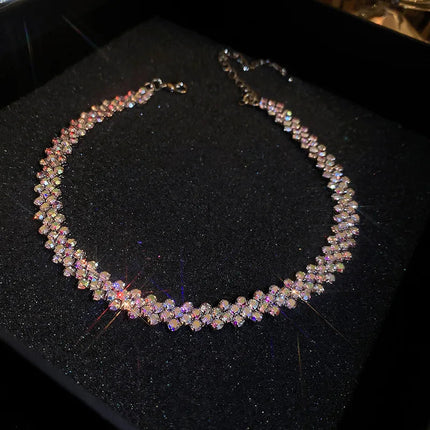 Luxury Shiny Full Rhinestone Choker Necklace for Women Personalized Geometric Crystal Necklaces Wedding Jewelry Party Gifts PlatiNum
