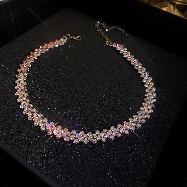Luxury Shiny Full Rhinestone Choker Necklace for Women Personalized Geometric Crystal Necklaces Wedding Jewelry Party Gifts PlatiNum