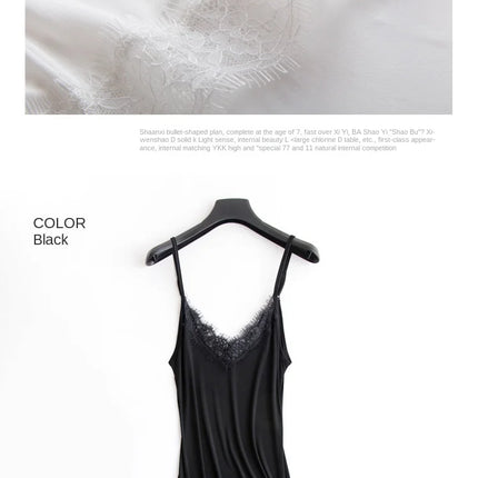Abbigliamento primavera/autunno da donna 23% seta di gelso naturale allentato scollo a V pizzo slip camicia da notte tinta unita sexy abito base lavorato a maglia
