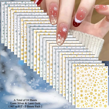 4 to 24 Sheets Xmas Snowflake Gold Silver Blue Holographic Self-Adhesive Winter Christmas Decor DIY Manicure Nail Art Stickers