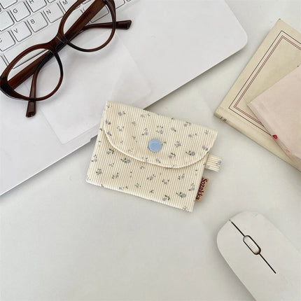 Cute Floral Coin Purse Mini Wallet Card Organizer Small Square Corduroy Bag for Student Bus Bank ID Credit Cards PlatiNum